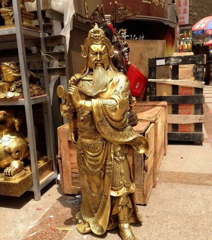 

39 Chinese Brass Copper Dragon Sword Warrior Guan Gong Guan Yu Buddha God Statue