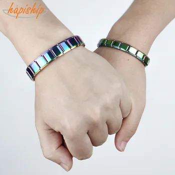 

Hapiship 2018 Fashion Men&Women's Lovers Jewelry Colorful Stainless Steel Bracelet Bangle Girls&Boys Wedding Gift G073