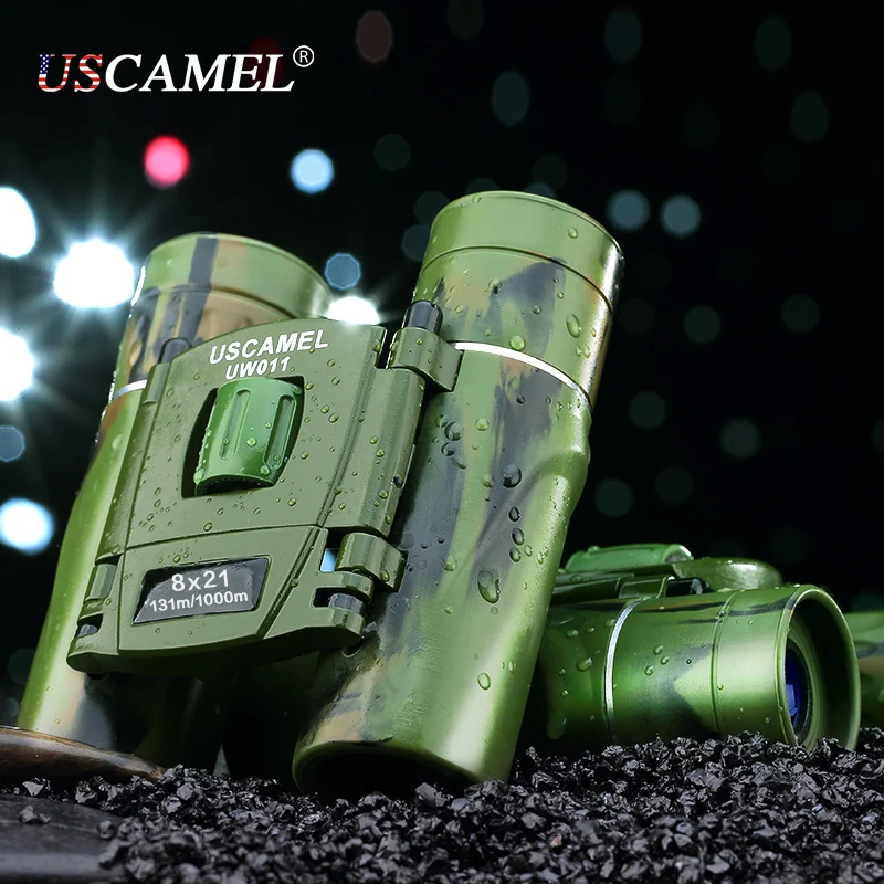 Uscamel 8 x 21 компактный зум бинокль большой дальности 3000 м складной HD мощный мини-телескоп Bak4 fmc-зеленый оптика охота спорт зеленый