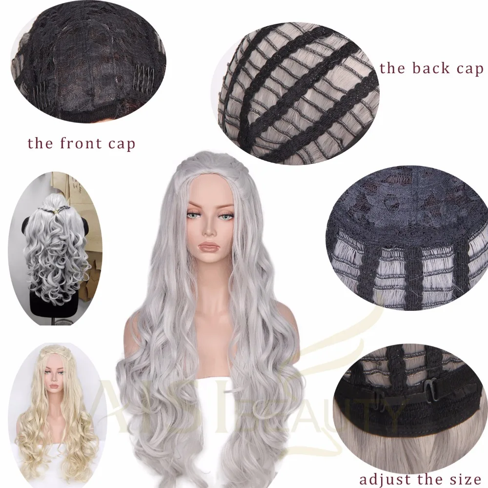 AISI belleza peluca sintética ondulado largo gris Cosplay PELUCAS CABELLO para mujeres Dragon of Mother disfraz pelucas con alta resistencia