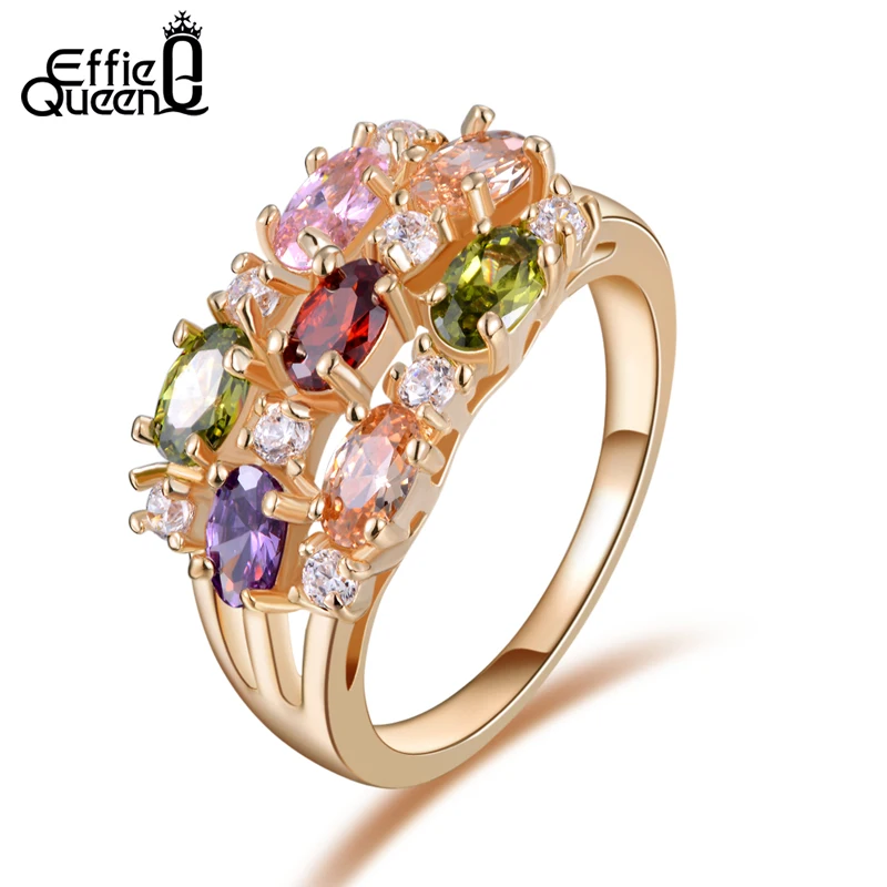 Effie Queen красивое цветное кольцо с цветком из циркона Роскошная розовая Золотая
