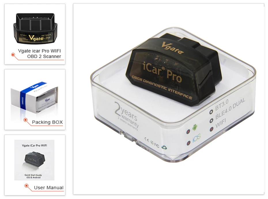 Vgate iCar Pro elm327 wifi OBD2 сканер автоматический диагностический инструмент ELM 327 Диагностический адаптер сканирующий Инструмент wifi Поддержка OBD 2 II протокол