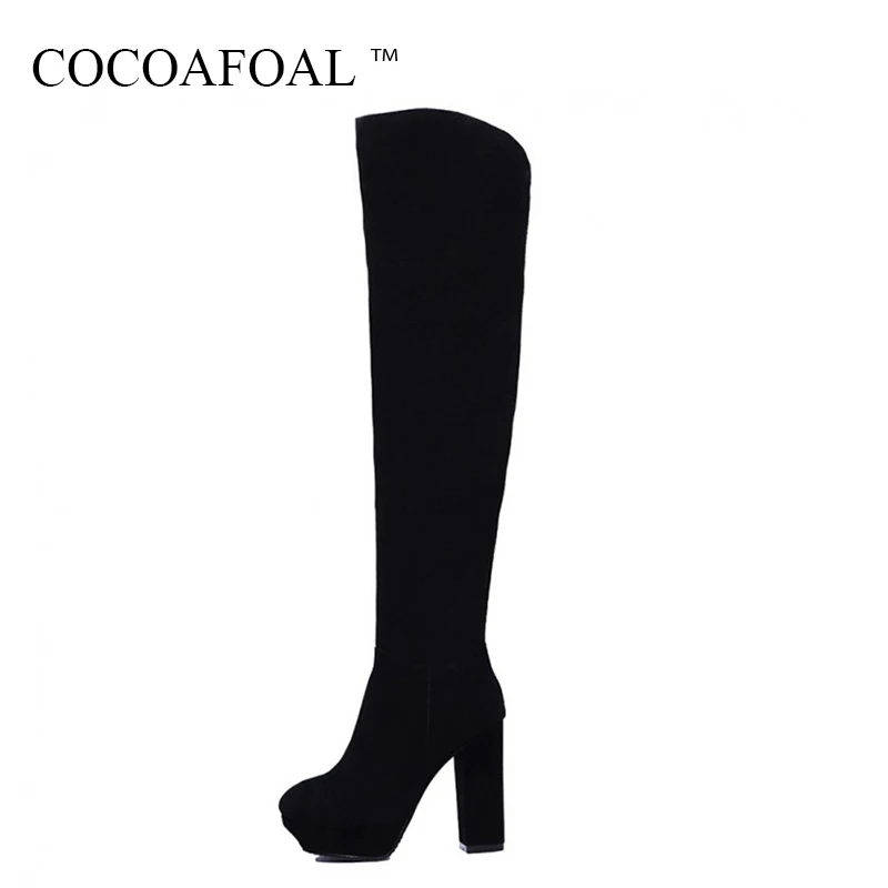 

COCOAFOAL Genuine Leather Black Thigh High Boots Fashion Woman High Heeled Shoes Winter Nubuck Leather Over The Knee Boots 2018