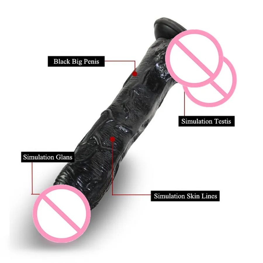 30CM Black Dildos Sturdy Suction Cup Realistic Large Silicone Super Big Huge Penis Adult Toys Sex Products