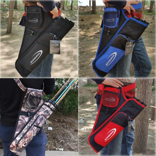 US $14.99 Archery Bow Arrow Waist Carrying Archery Quiver Bag Black Blue Red Camo Color Hunting Quiver Four C