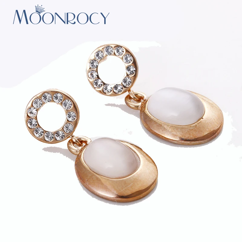 MOONROCY Rose Gold Color Long CZ Opal Crystal Earrings Dangle for Women Girls Gift Drop Shipping Fashion Jewelry Wholesale | Украшения и