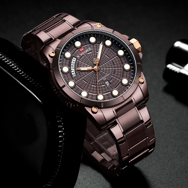 Tanie Top Luksusowa Marka NAVIFORCE Zegarki Mężczyźni Moda Pełna Stal nierdzewna Wodoodporny Zegar Kwarcowy Mężczyzna Kalendarz Wrist Watch