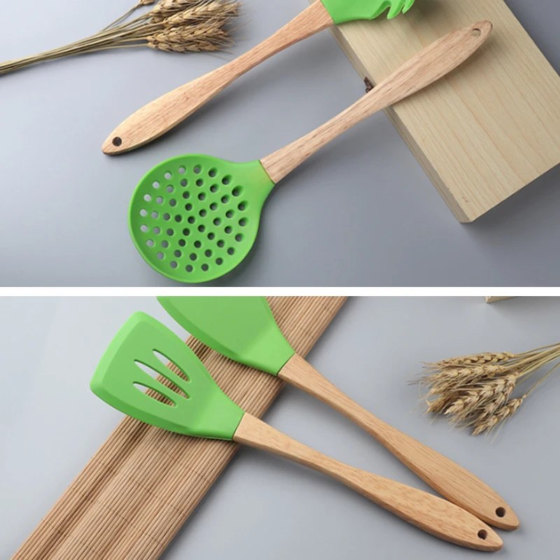 8 шт. силиконовая кухонная утварь набор деревянная ручка ложка шпатель антипригарные приборы для выпечки посуда принадлежности