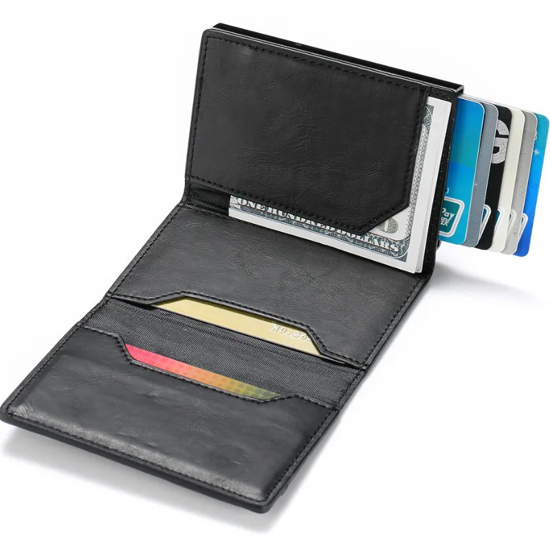 BISI GORO New Arrival PU Leather Card Case RFID Coin Purse RFID Carbon Fiber Wallet Single Box Smart Credit Card Holder