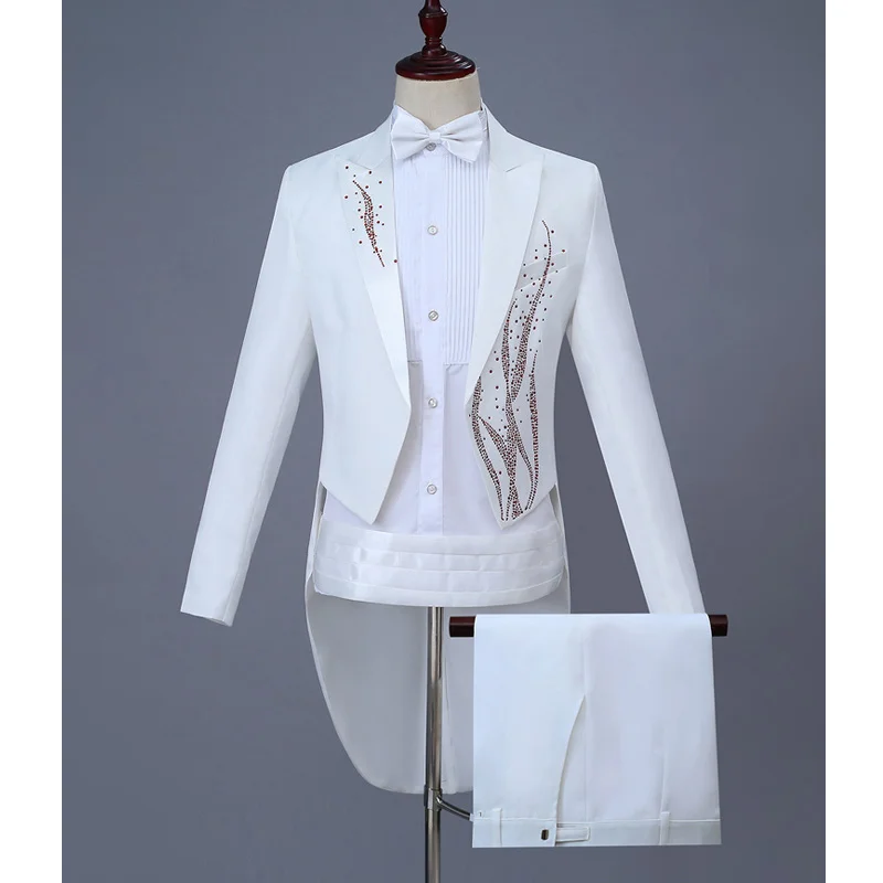 Мужские белые костюмы из 2 предметов, свадебные смокинги для жениха, мужские вечерние костюмы для музыкальных выступлений с брюками, одежда для певицы 4XL