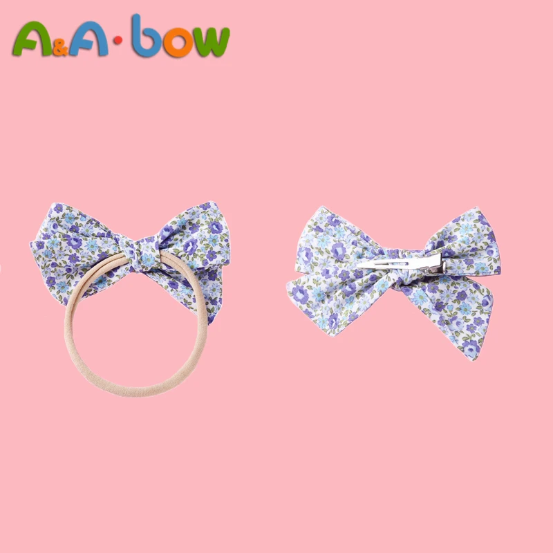 

5pcs Floral Print Bow Hairpins or Headbands for Baby Girl Elastic Nylon Bow Head band,Fashion Hair Clips Hair Accessories Gift