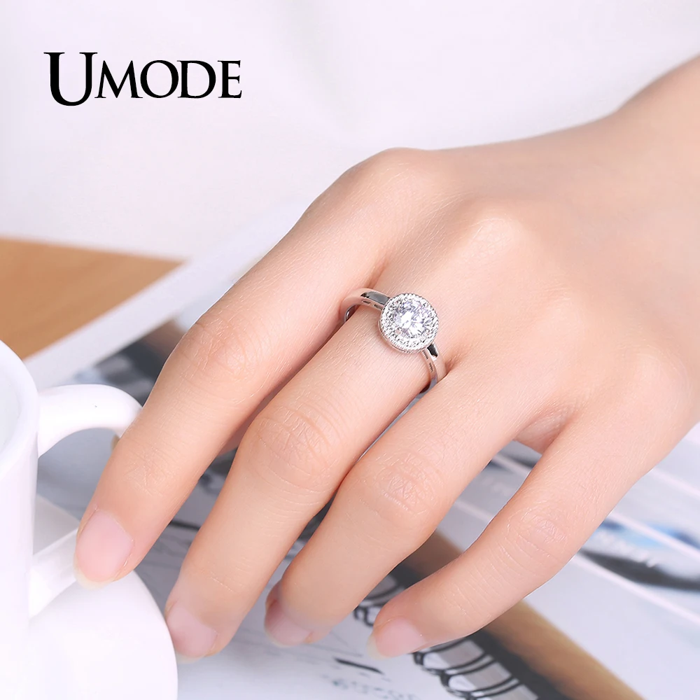Ювелирные изделия UMODE для свадьбы и помолвки женщин белый золотой цвет Круглый CZ