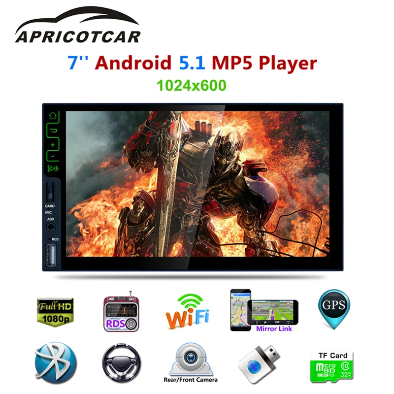 

APRICOTCAR 7 "2 Din Touch Screen Car HD MP5 Automatic Audio Stereo Bluetooth FM AUX Player Android5.1 Support GPS 3G Internet