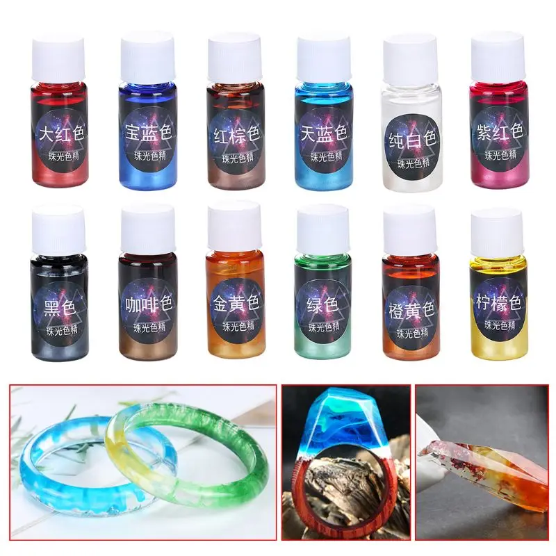 

10ml Pearlescent Pigment Powder Rainbow UV Resin Epoxy Material For DIY Jewelry Pendant Making Crafts Accessories 12 Colors