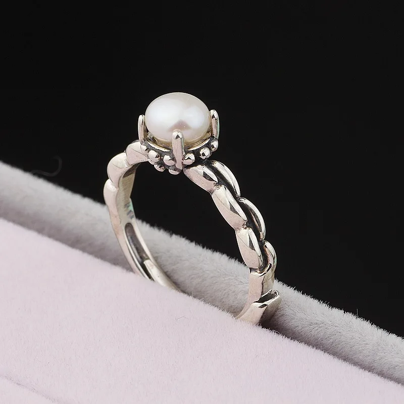 

s925 pure silver restoring ancient ways with natural pearl four claw ring female fashion small openings