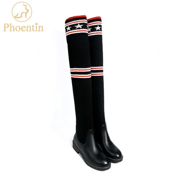 

Phoentin overknee sock boots mixed color slender stretch thigh boots for women bottines femme plates PU women shoes 2017 FT189