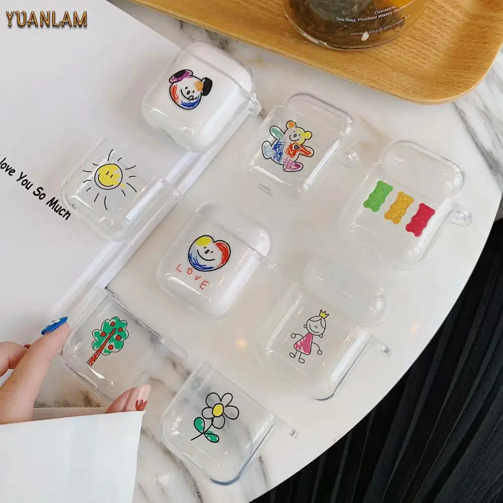 

Flower Cover for apple airpods 1 2 Cartoon bears silicon soft case cover thick wireless bluetooth headset earphone charging box