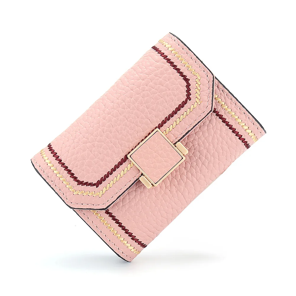 Luxury Brand Designer Card Holder Women Genuine Leather Small Wallet ID Credit Cards Case Leather Hasp Card Bag New INS Hot - Color: Pink