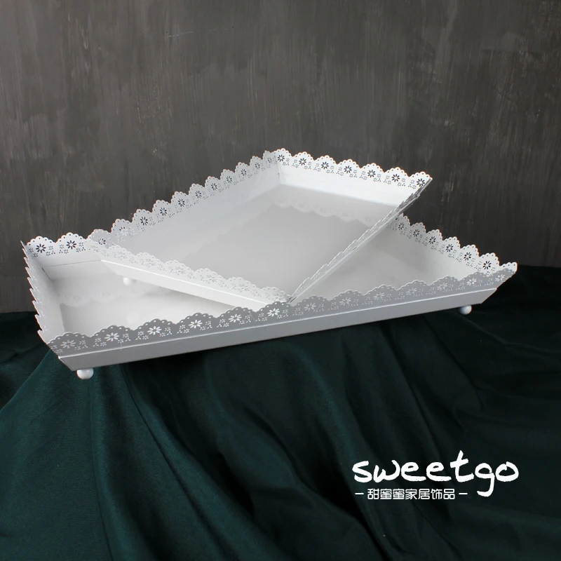 

Europe Rectangular candy dessert dish wedding Cake decoration plate metal home storage serving tray candy desert dish SNTP020