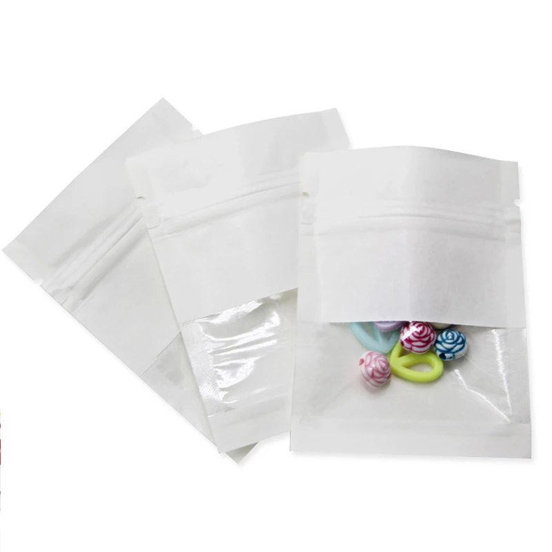 

100pcs Brown White Kraft Ziplock Package Bag Pouch with Clear Window Flat Small Zip Lock Kraft Paper Bags for Gifts