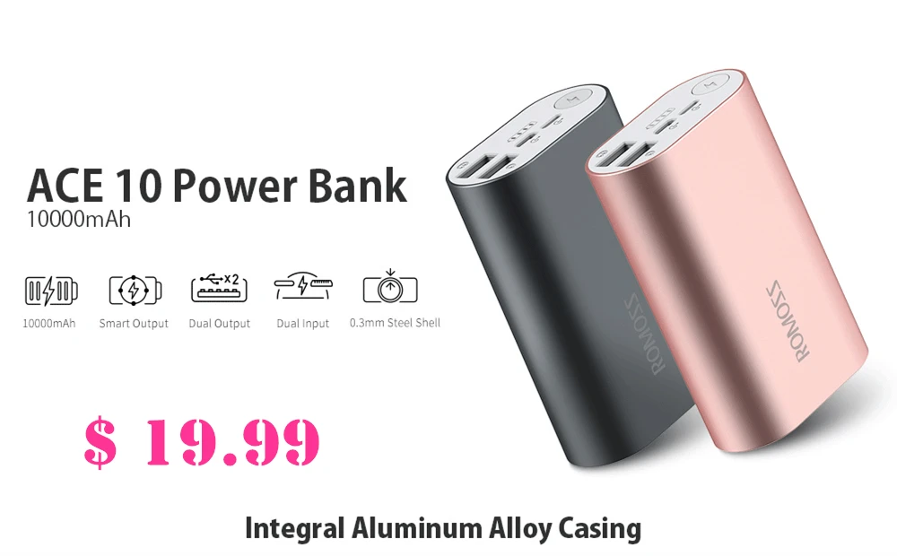 ROMOSS Sense 4 power Bank 10000 мАч Внешний аккумулятор портативный резервный заряд питания двойной USB 1A 2.1A выход