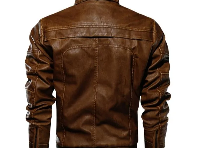 Роскошная осенне-зимняя мужская кожаная куртка на молнии, приталенная мотоциклетная куртка из искусственной кожи, флисовая куртка с воротником-стойкой, jaqueta de couro