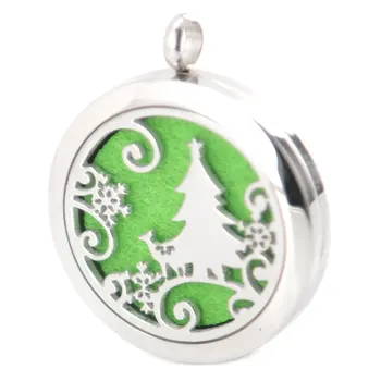 

10pcs Silver Jewelry Christmas Trees Aromatherapy Essential Oils Stainless Steel pendant Perfume Diffuser Locket Necklace