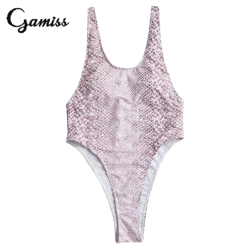 Gamiss 2018 High Leg Backless Print One Piece Swimsuit Bodysuit Female