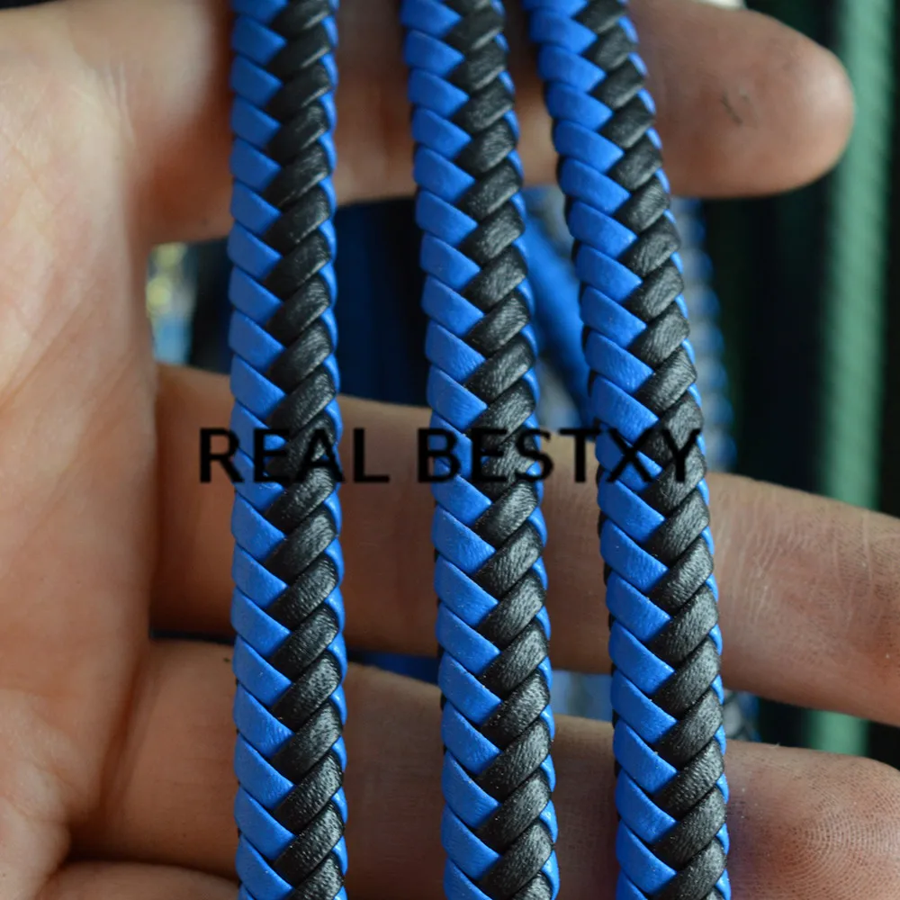 REAL BESTXY 5mlot  7*5mm  black blue flat braided leather rope for bracelets flat leather strings jewelry leather strips hot