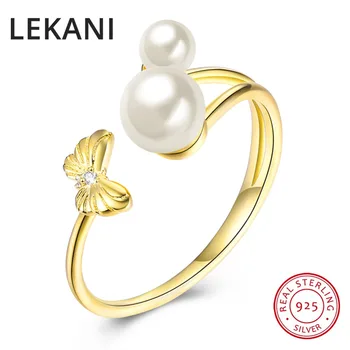 

2018 LEKANI Gold Plated 925 Silver Open Rings Resizable Pearls Finger Jewelry Made With Swarovski Elements For Women Wedding