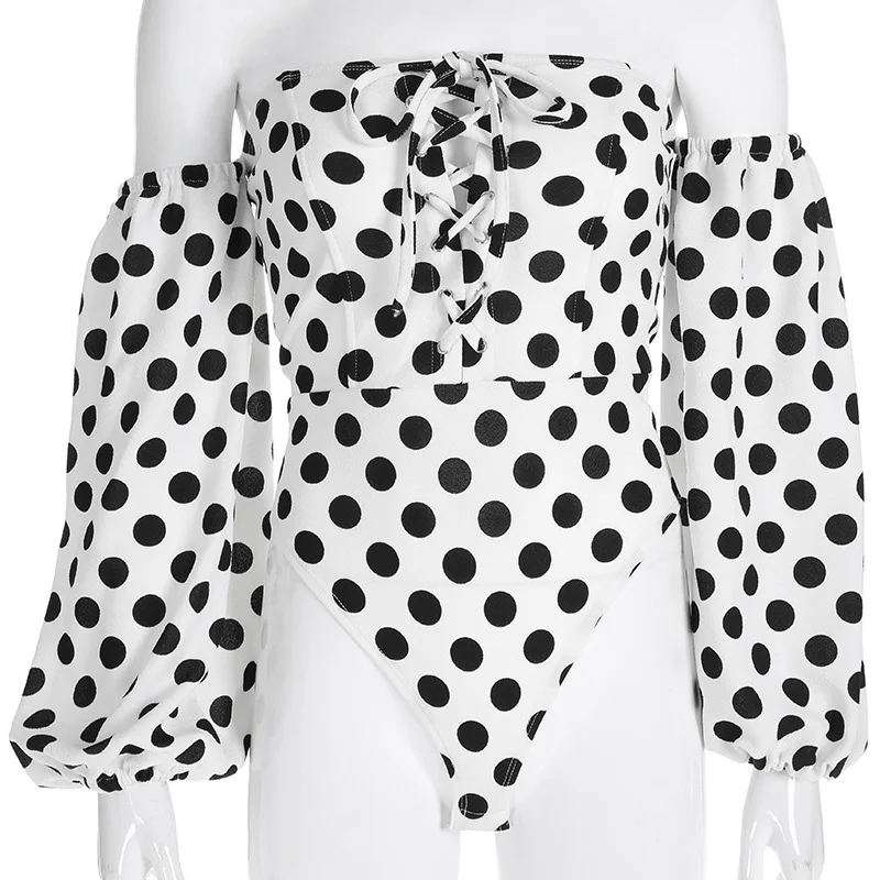 Fitshinling Off Shoulder Bodysuit Women Polka Dot Lantern Sleeve Vintage Jumpsuit Rompers Lace Up Streetwear Sexy Bodysuits Hot Fitshinling Off Shoulder Bodysuit Women Polka Dot Lantern Sleeve Vintage Jumpsuit Rompers Lace Up Streetwear Sexy Bodysuits Hot