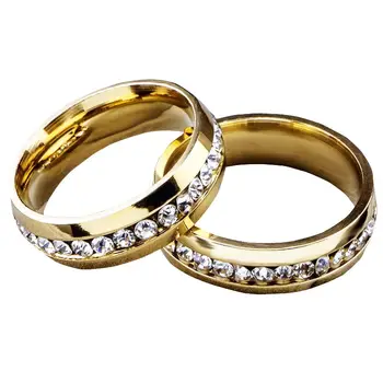 

8pcs New Fashion Wholesale Jewelry lots rhinestones gold Stainless steel Rings free shipping LR011