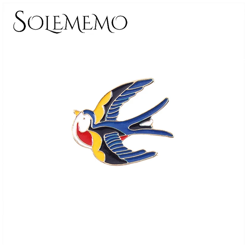 Женская Винтажная брошь Solememo разноцветная в виде птицы ласточки с лацканами