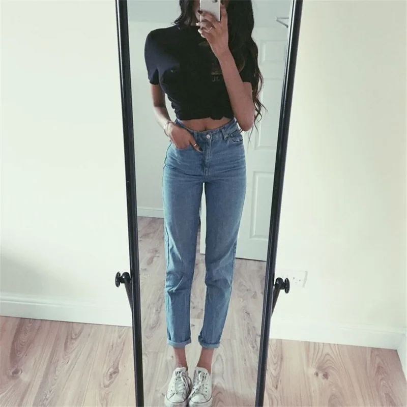 2019 Jeans Female Denim Pants Vintage Ladies Boyfriend Jeans For Women High Waisted Jeans Blue Casual Pencil Trousers Mom Jeans