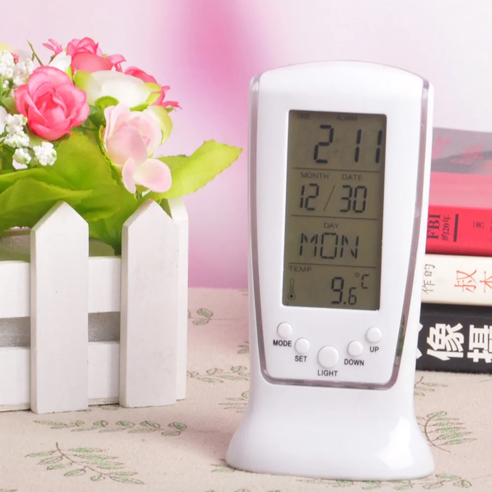 

New Digital Backlight LED Display Table Alarm Clock Snooze Thermometer Calendar Charminer Portable Fashion Silent Alarm Clock #O