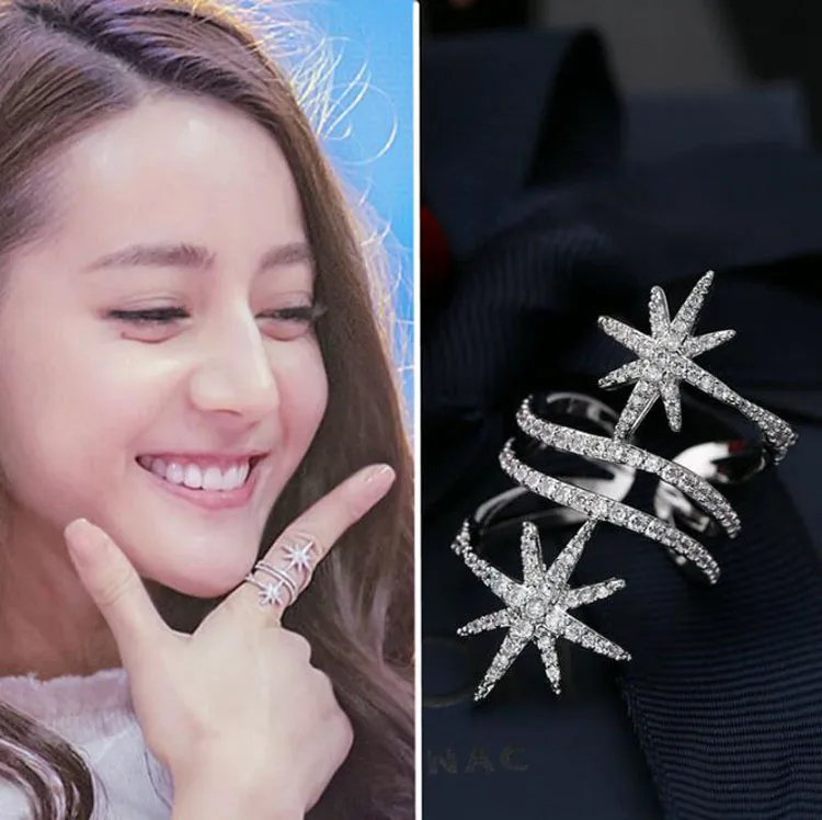 Top Quality Cute Romantic Knuckle Silver Ring Mosaic Paved AAA+