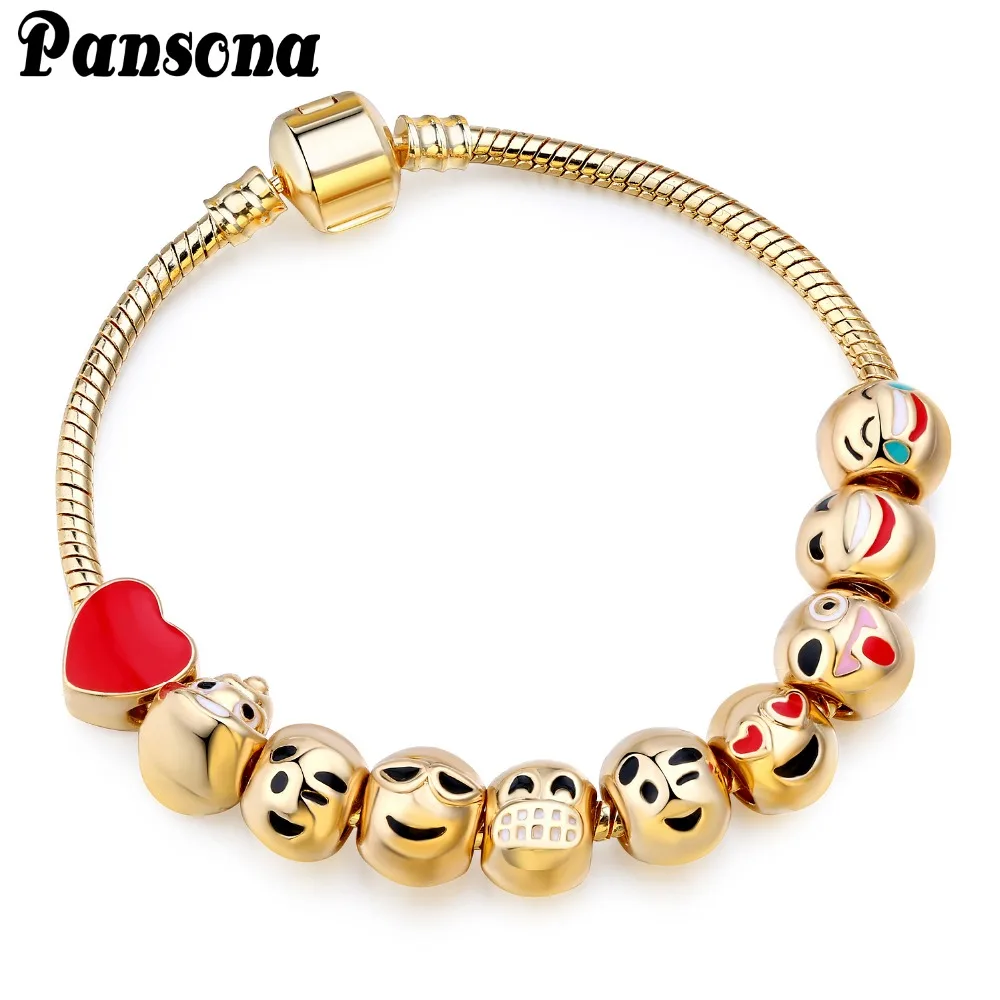 European Style Custom slap Emoji Charm Bracelet 10 Beads Light Yellow