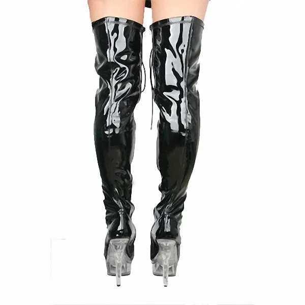 Женские модные сапоги-чулки на ультравысоком каблуке(15 см) с ремешками по голени в байкерском стиле для стриптиза голенище выше колена