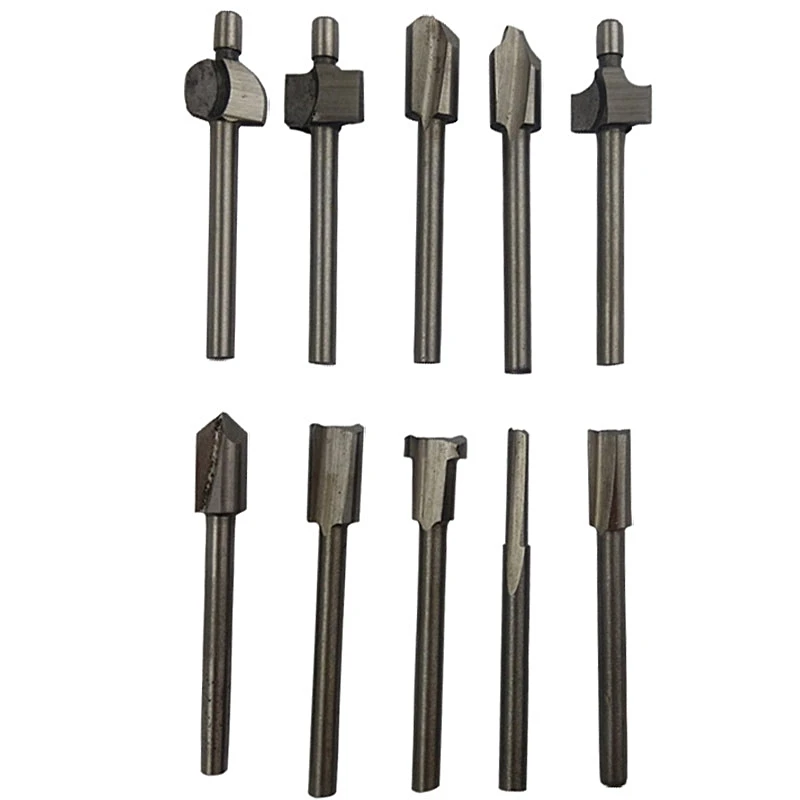 High Quality 10PC HSS Router Bits Trimmer Groove Cutter 1/8 3mm Shank Electric Grin