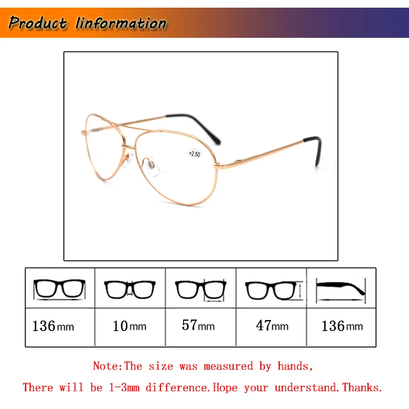 Бифокальные очки пилота для чтения для женщин золотые мужские весенние ноги двойной луч дальнозоркости увеличительная линза для очков пожилых мужчин зрение L3