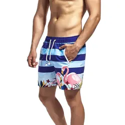 Мужские пляжные шорты modis, свободные быстросохнущие спортивные шорты в полоску с фламинго, мужские плавки