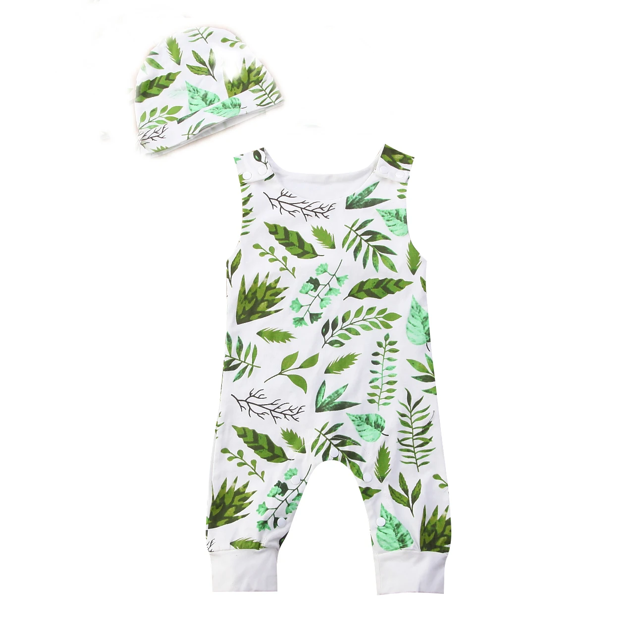 Sleeveless Green Leaves Print Newborn Rompers Toddler Infant Baby Boy