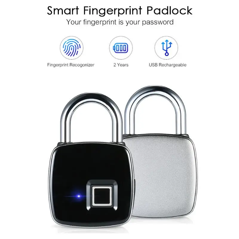 

Smart Keyless Fingerprint Lock USB Rechargeable IP65 Waterproof Anti-Theft Security Padlock Door Luggage Case Lock