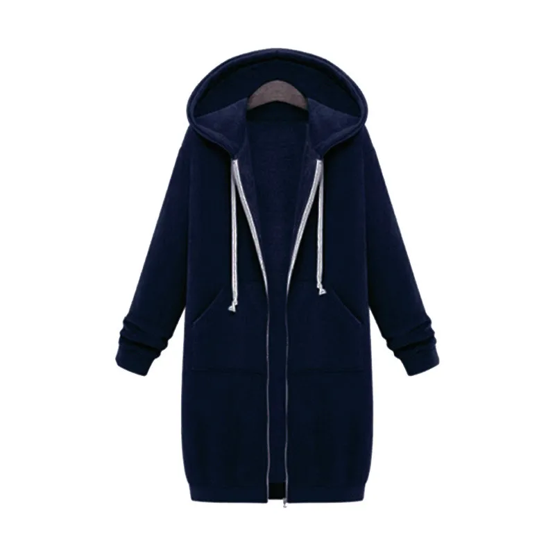 dark blue Зимнее длинное женское пальто, модная однотонная Вельветовая куртка с капюшоном, приталенная спортивная куртка на молнии AN1112 - Цвет: dark blue