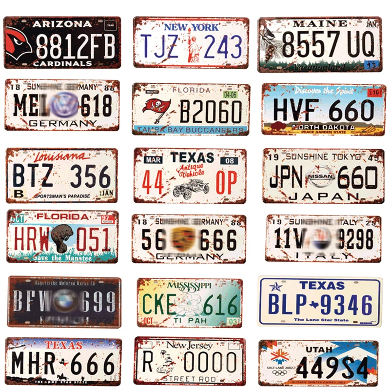 2pcs USA Car license plate number frame Metal Wall Craft Retro Garage Home Decor