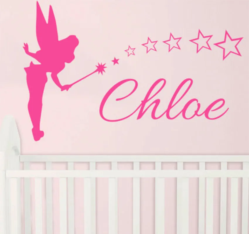 

Free Shipping Customized made name tinkerbell stars Kids removable Wall Sticker Vinyl Mural Decals for Girls Kids Room KW-142