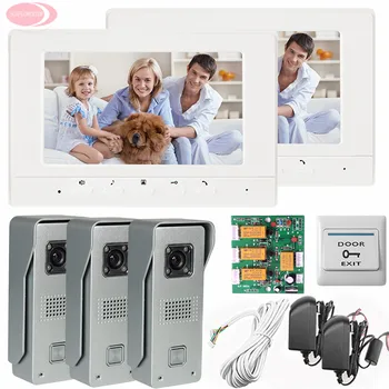 

3v2 Video Door Phone Doorbell Intercom IR Camera Monitor For 3 Doors 2 Monitors 7inch Screen Free Shipping (5 years warranty)