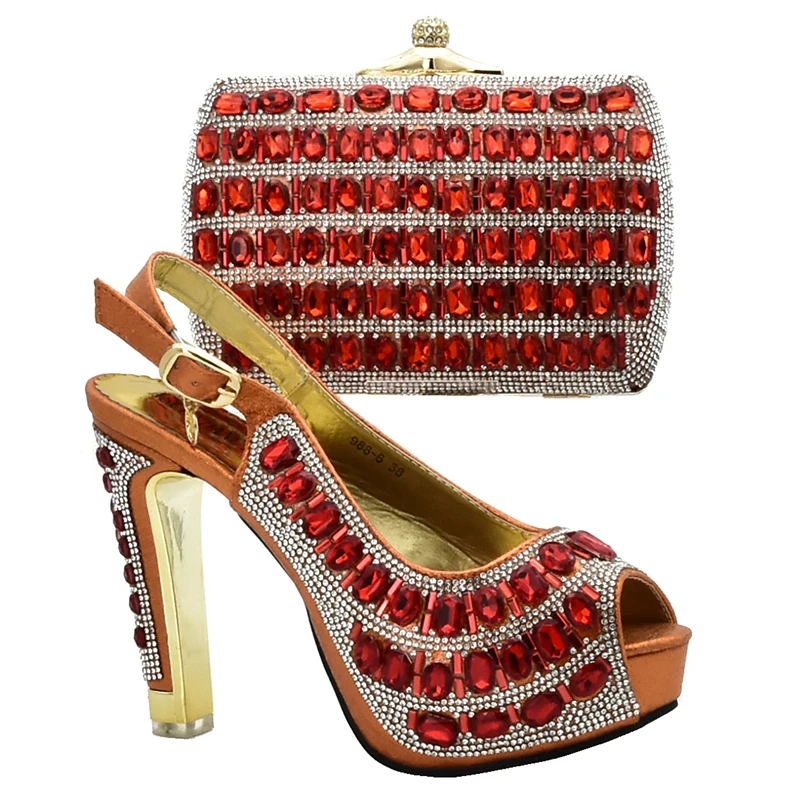 

New Arrival Italian Shoes with Matching Bags for Women Latest Nigerian Women Wedding Shoes and Bag Set Decorated with Rhinestone