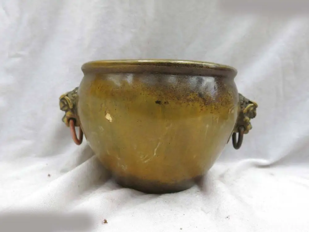

China brass copper finely pure colour tiger - head censer Sculpture Statue