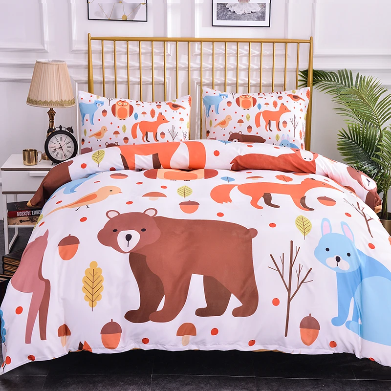 

ZEIMON Cartoon Styles Fox/Rabbit/Owl 2 Or 3pcs Bedding Sets Polyester Duvet Cover Pillowcase Bedclothes For Home Decoration